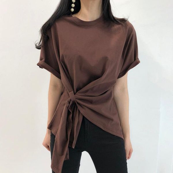 

irregularly twisted short-sleeved t-shirt women fashion simple loose t-shirts woman casual o-neck pure tees lady summer 2021 women's, White