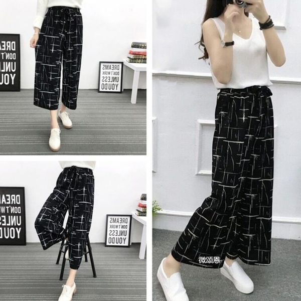 

women's pants & capris women casual loose oversize wide leg 2021 autumn high elastic waist harem ladies belt striped elasticated trouse, Black;white