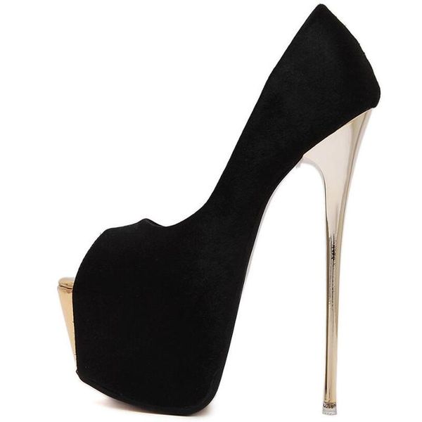 

super high heel and women's shoes night club europe america stitching suede nightclub fish mouth women dress, Black