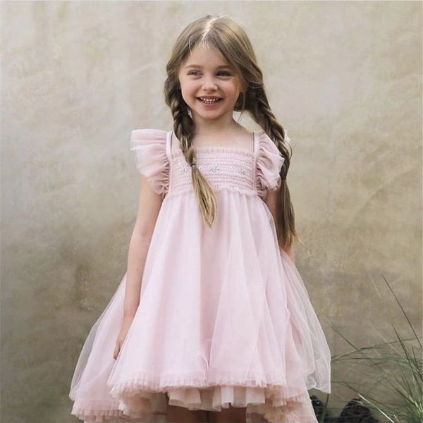 2021 Çocuklar Kızlar için Kelebek Elbiseler Yaz Çocuk Çiçek Peri Elbise Melek Kanatları Ile Butik Genç Balo Akşam Kostüm 210331