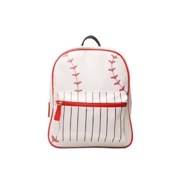 

backpack rts 1pcs wholesale pu gym baseball prints women faux leather with black stripes and lace dom1767