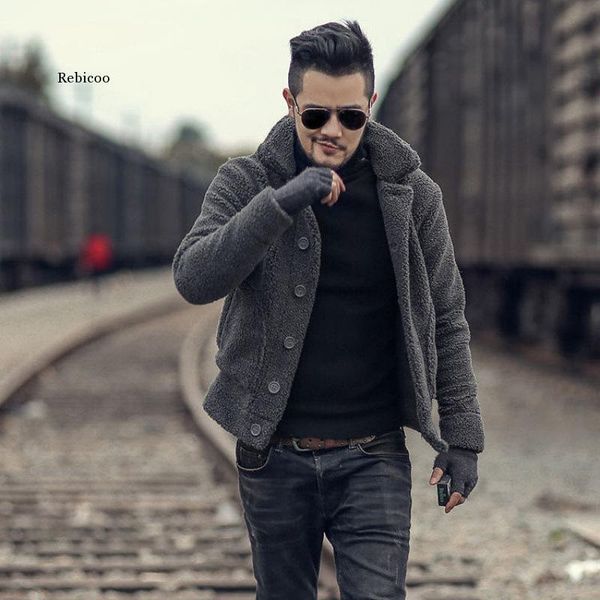 

men's jackets men fleece coats streetwear long sleeve solid lapel outerwear button up fluffy fashion winter plush overcoats, Black;brown
