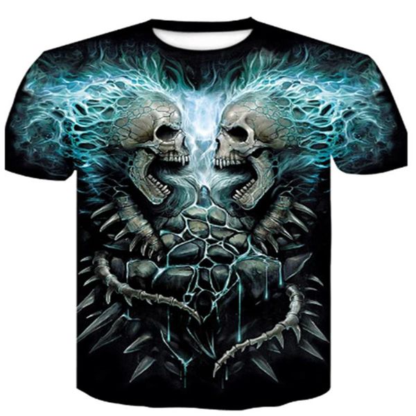 

men's t-shirts summer t-shirt 3d printing skull short sleeve hip hop black sweatshirt casual round neck, White;black