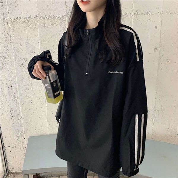 

hoodies & sweatshirts hoodie women's sweater spring and autumn thin loose korean fashion bf students' versatile frock coat 9h5g, Black