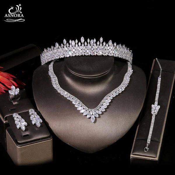 

earrings & necklace simple bridal crown bracelet ring 5 piece set fashion crystal wedding jewelry t0945, Silver