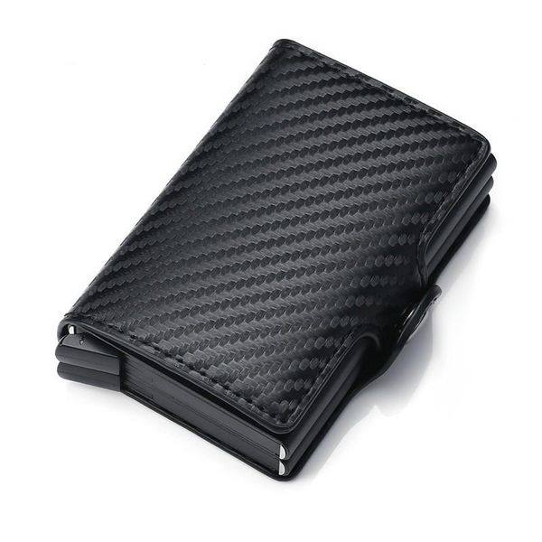 

card holders yambuto carbon fiber rfid business holder wallet double box metal blocking id case aluminium, Brown;gray