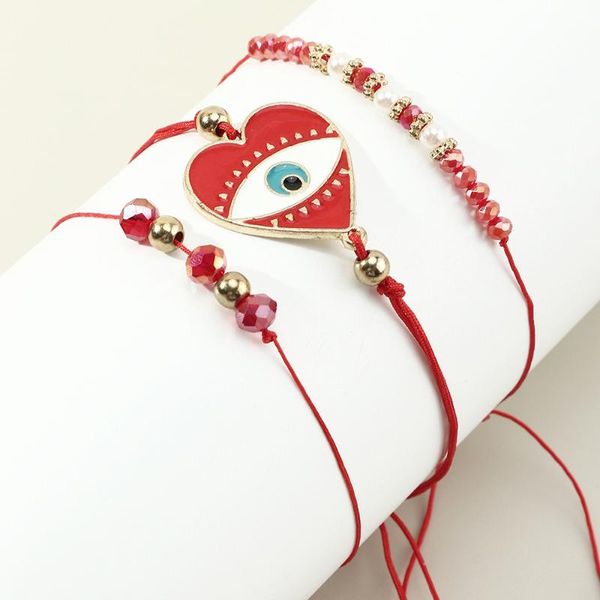 

charm bracelets turkish evil eye bracelet adjustable red rope pendant heart retro crystal pearl handmade beaded set, Golden;silver