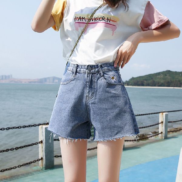 

women's shorts 2020 summer net red trend fashion little daisy embroidery show thin pants jeans casual, White;black