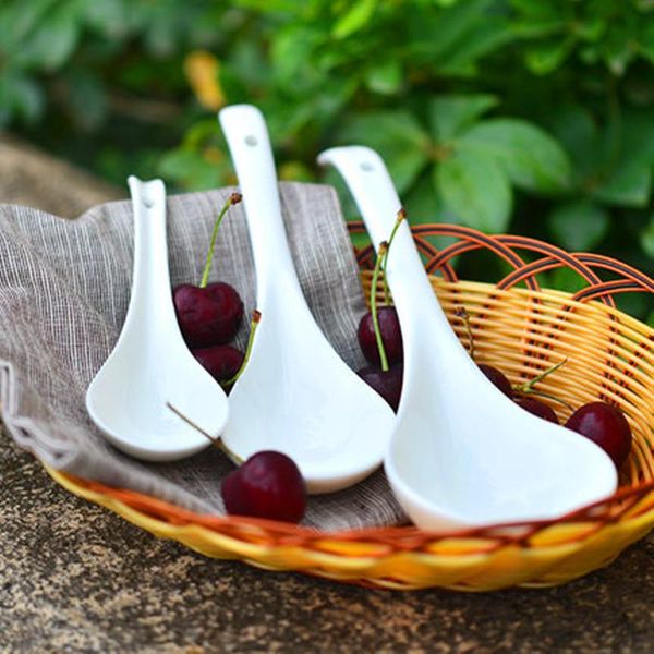

spoons yolife white porcelain long handle spoon dining bar cooking big soup ladle pot tableware tools