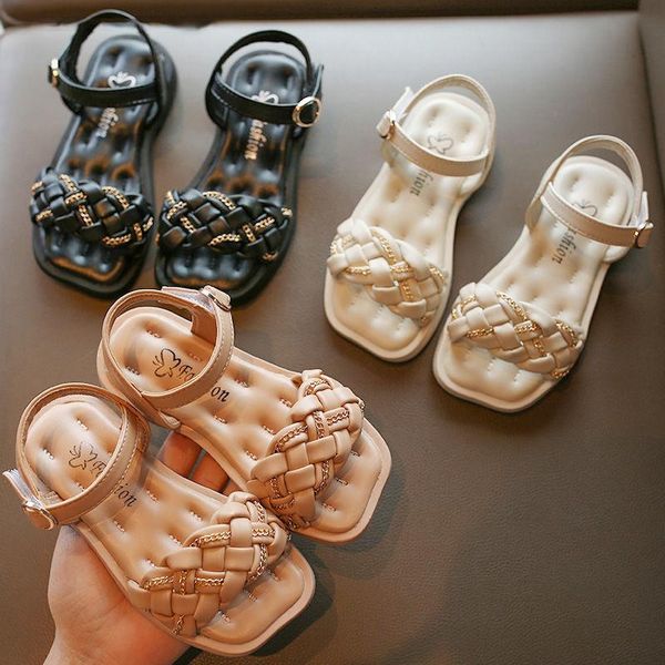 

slipper 2021 children' sandals woven girl' flat princess shoes little beach summer girls slippers platforms garden, Black;grey