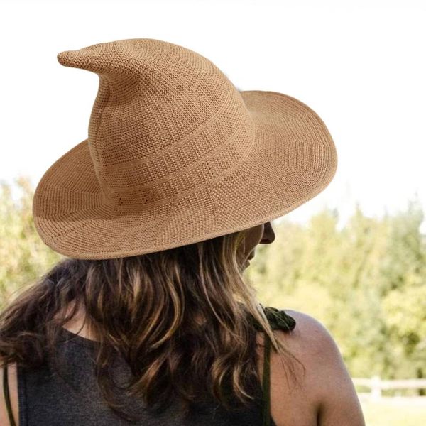 

wide brim hats women witch hat solid color foldable costume sharp pointed halloween large-brim crochet warm summer cap for girls, Blue;gray