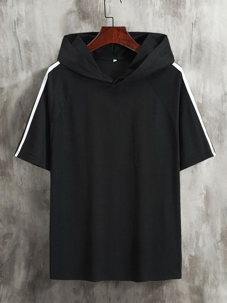 

men contrast tape raglan sleeve hooded tee 886i#, White;black