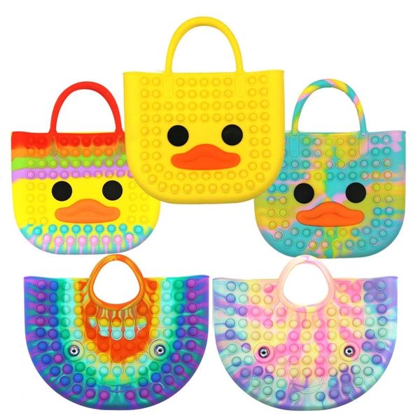 

kawaii yellow duck fidget toys cartoon high capacity handbag cute ease anxiety finger press toy bag stress reliever gift