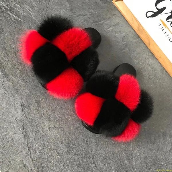 

fur ball woolen women slipper color block flat cute sandal couple/parent-child shoes casual outer wear flip flops slippers, Black