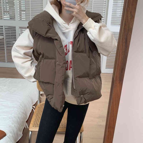 

jackets warm girls loose winter vest casual women thicken sleeveless outerwear solid all match vintage coats, Black;brown
