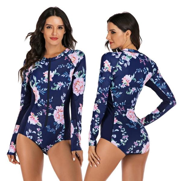 

one-piece suits sailbee surf rashguard long sleeve swimwear women one piece swimsuit rash guard swim suit bathing beach wear bodysuit