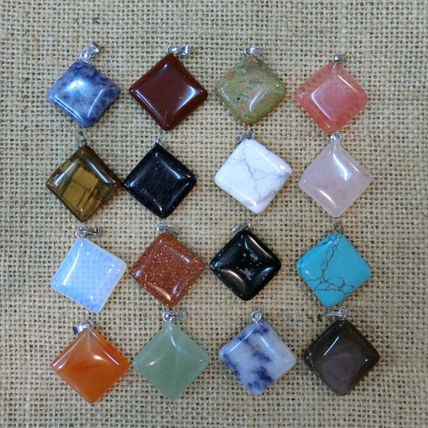 

mixed styles colorful natural stone charm pendant necklaces for women men lover fashion party club jewelry with chain, Silver