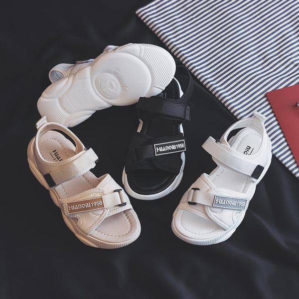 

sandals women's 2021 summer korean version of the wild flat sneakers net red bear bottom beach shoes women, Black