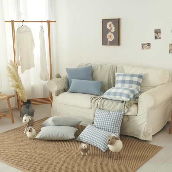 

cushion/decorative pillow sofa throw case 45x45/30x50cm plaid printed decorative cover light blue home el cushion