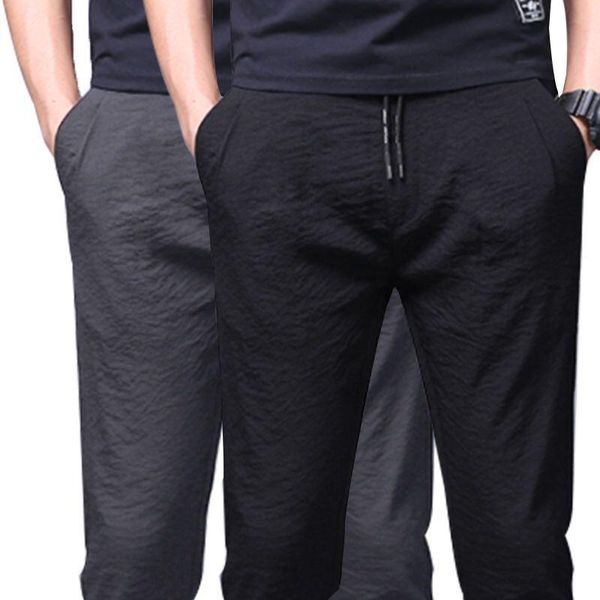 

men's pants ultra-thin ice silk spring and summer breathable casual loose trousers korean trendy feet, Black