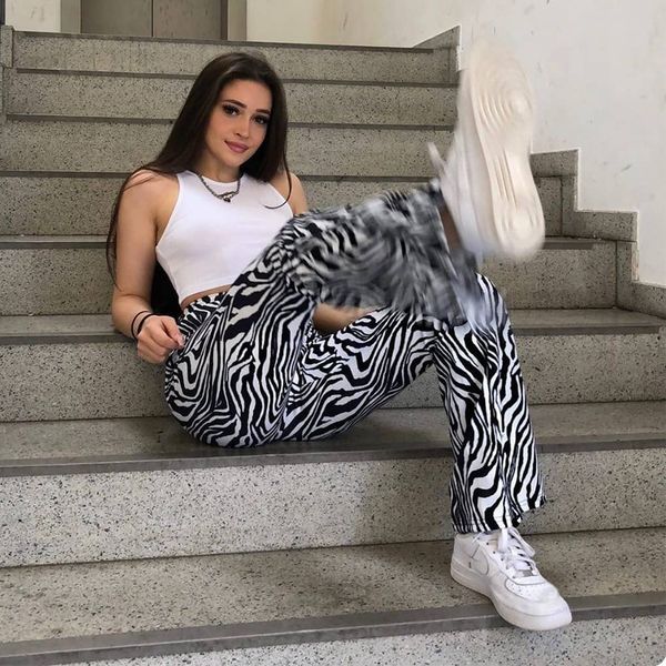 

capri zebra print baggy pants high autumn 2021 female casual fashion streetwear, Black;white