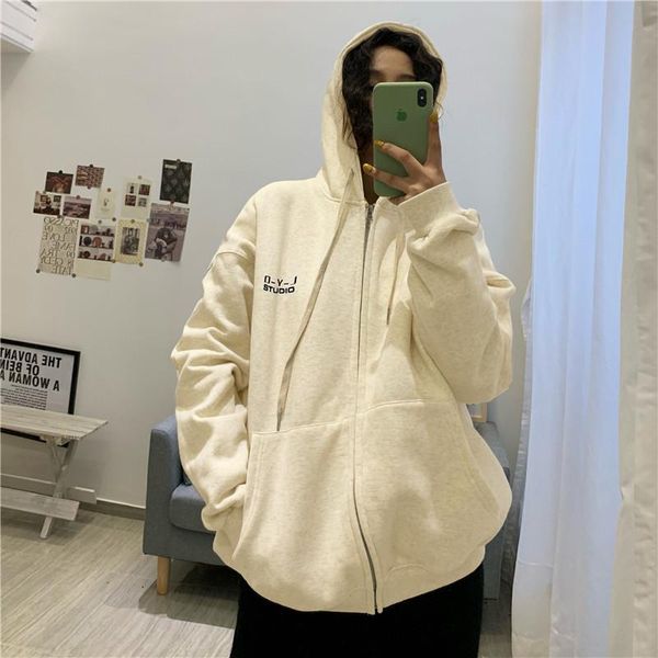 

loose korean style ins zipper jacket women's sweatshirts japanese harajuku oversized vintage female letter hoodies arrival &, Black