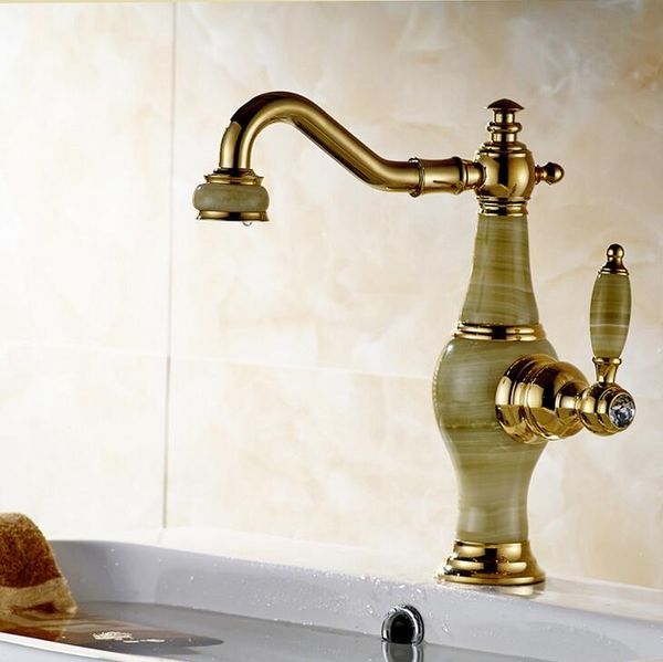 

bathroom sink faucets luxur golden brass jade body basin faucet deck mount countermixer tap and cold water