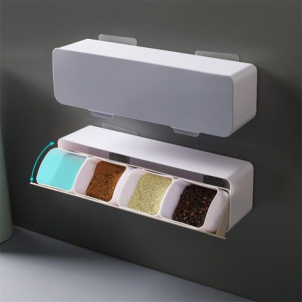 

storage bottles & jars multifunctional seasoning pot four grid integrated plastic box set kitchen bottle shelf powder