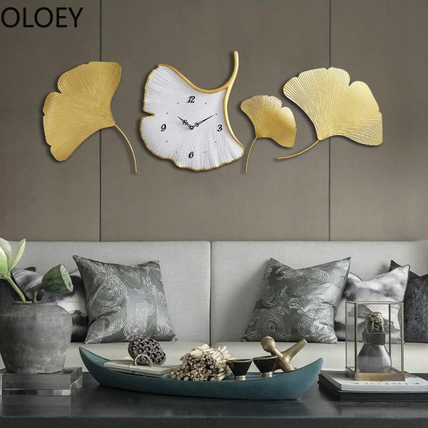 

wall clocks luxury large clock gold decoration living room creative leaf modern design digital farmhouse decor
