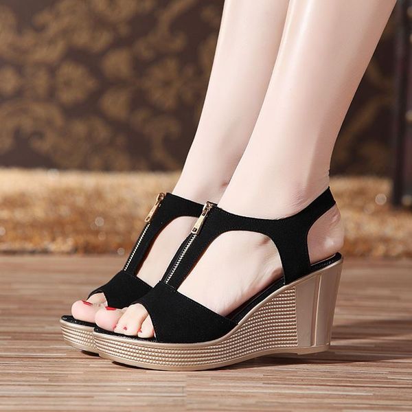 

women sandals wedges fashion platform shoes open toe fish head summer ladies, Black