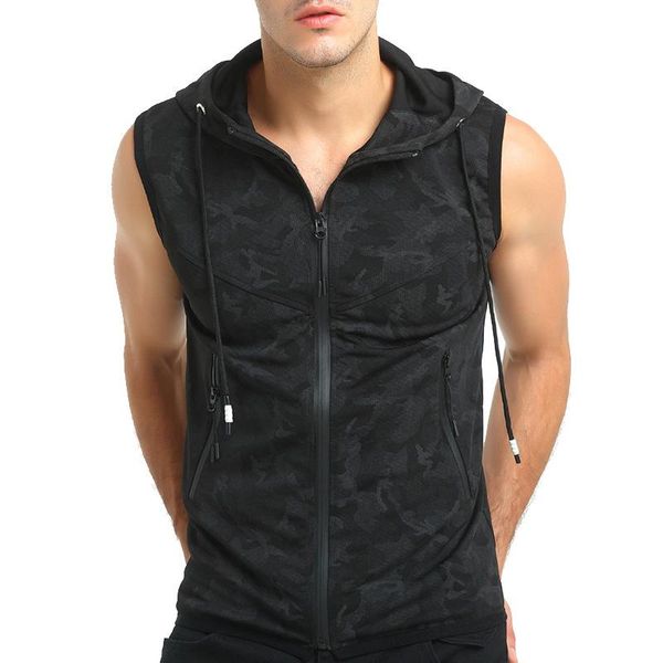 

men's hoodies & sweatshirts amazon plus size men sport fitness pocket vest hoodie sleeveless with zipper, Black