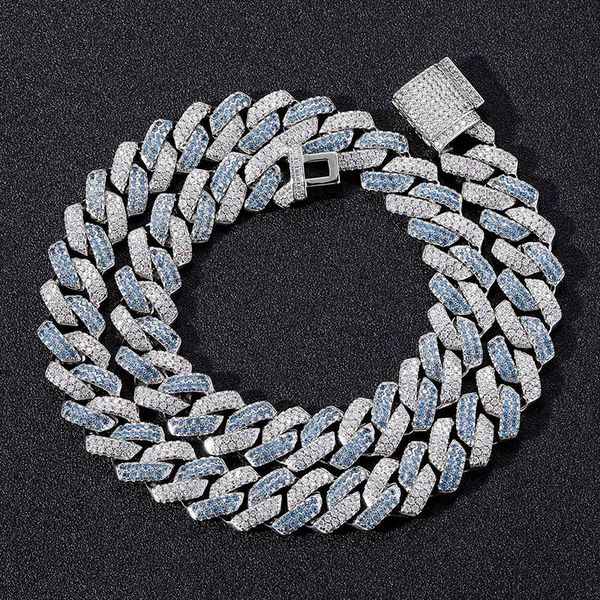 

chains hip hop claw setting 5a+ cz stone bling iced out 14mm two tone curb cuban miami link chain necklaces for men rapper jewelry, Silver