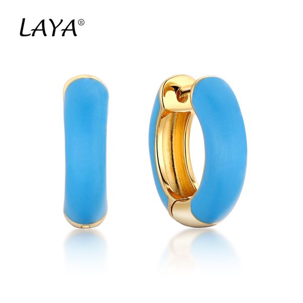 

laya 925 sterling silver hoop earrings for women simple design circle colorful enamel birthday party original fine jewelry gift, Golden;silver