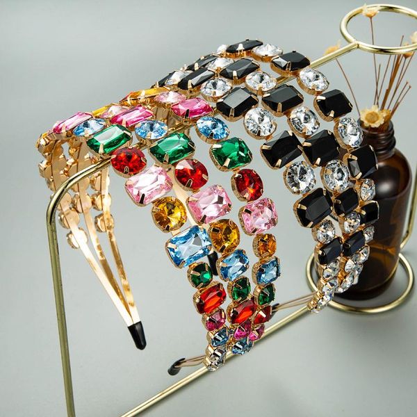 

hair clips & barrettes glass drill metal headband with stones high grade 3 rows shining square round color crown headbands, Golden;silver