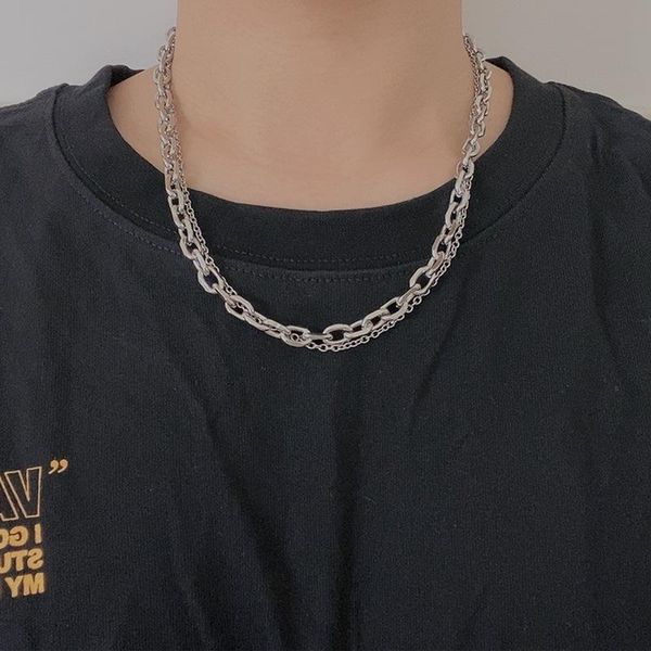 

chains women men stainless steel necklace hip-hop punk styl double layer link chain choker gifts for friends collares de moda 2021, Silver