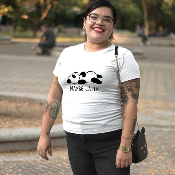 

plus size t-shirt panda cute for women maybe later kawaii harajuku brazil street short sleeve casual 2021 summer teen fashion, Black