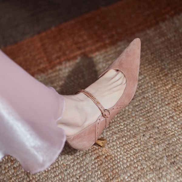 

luxury dress shoes inside outside fashion rivet temperament high heels 2021 spring and autumn thin heel sho women's leather one-line, Black