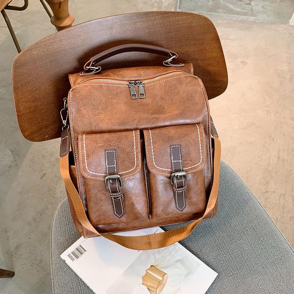 

backpack style retro women 2021 fashion simple leather large capacity college bag