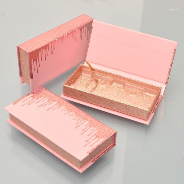 

wholesale lash boxes packaging eyelash box package custom rectangle pink glitter 25mm mink lashes makeup storage case vendors false eyelashe