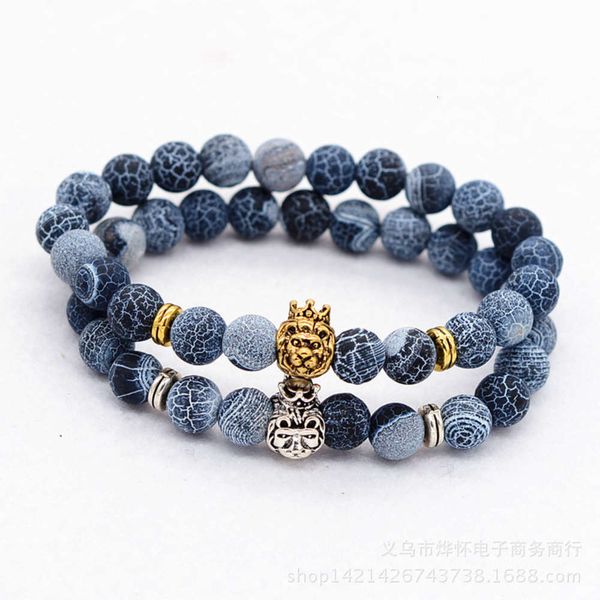 

bracelet crown lion head bracelet natural weathering agate yoga beads, Black