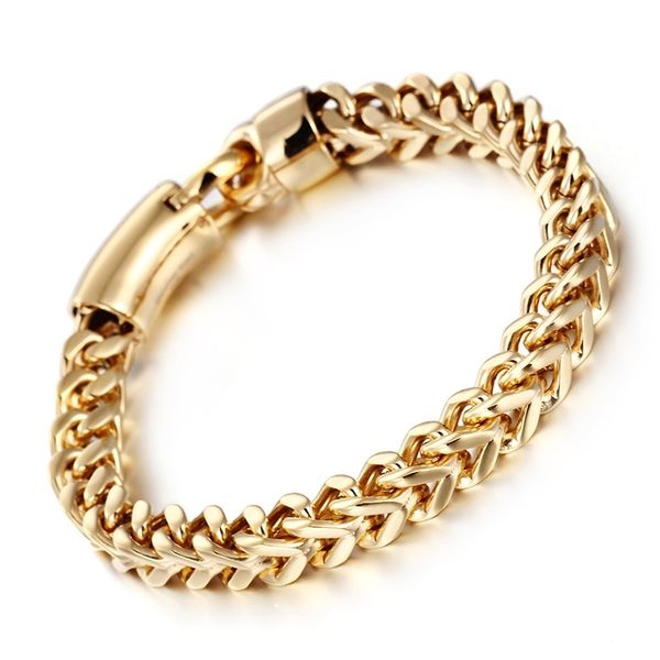 

gold color curb bracelet bangle fashion vintage men chain hip hop punk jewelry party gift,8mm width,21.5cm length, Black