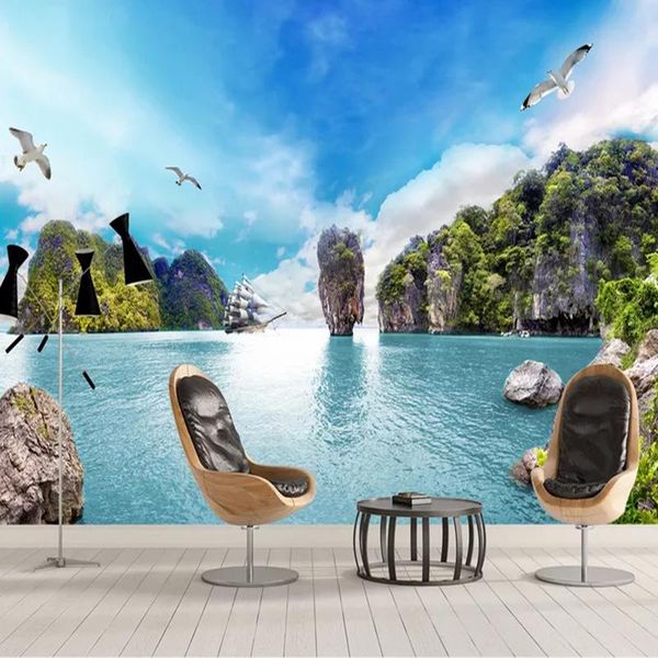 

po wallpaper 3d seaside landscape mural living room bedroom home decor background wall painting papel de parede wallpapers