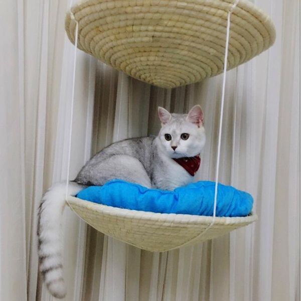 

cat bed accessories pet house straw hammock 2-layer woven kitten puppy scratcher breathable four seasons beds & furniture