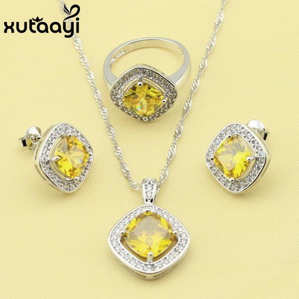 

earrings & necklace silver overlay jewelry sets squareorange yellow white cubic zirconia superb rings wedding for women