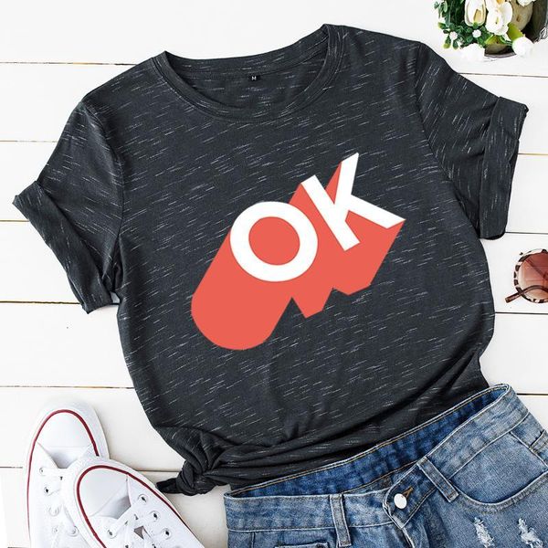 

women's knits & tees harajuku ok letter print t shirt oversized cotton short sleeve tee women loose t-shirt casual summer tsh, White