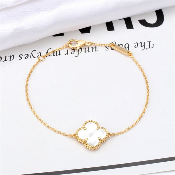 

2021 18k plated gold fashion classic agate 4/four leaf clover link bracelets shell for women&girls valentine's mother's day engage, Black