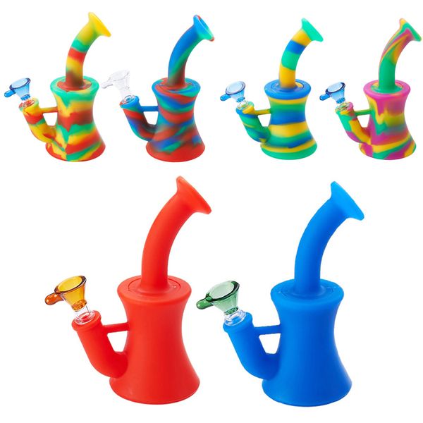 Nargile Bong Yağı DAB Teçhizat Su Boruları Silikon Malzemesi Filtre Kase ile 6.5 inç Renkli Sigara Boru Büyük Düz Beher Percolator Tube Nargile Bongs