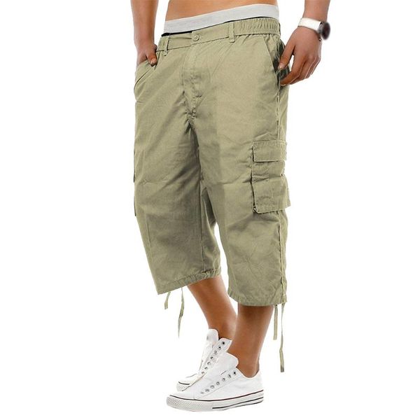 

men's shorts casual men pants multi pockets half mid waist exercise summer elasticated solid holiday gift cargo loose, White;black