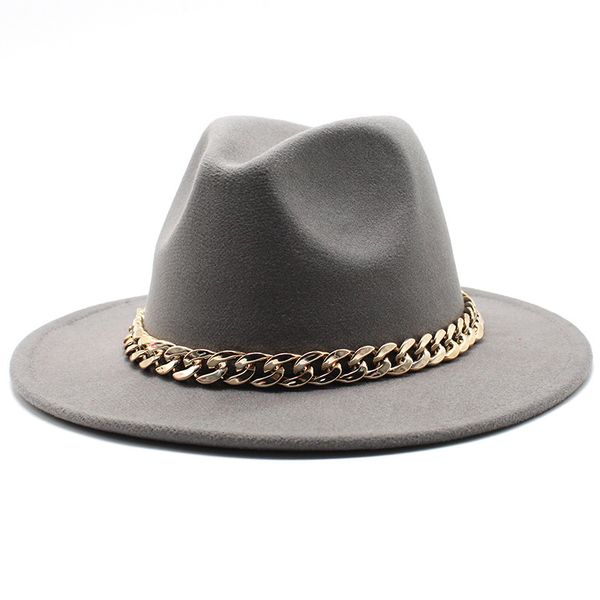 

european american big chain fedoras fuax woolen brim felt cap jazz men women hatg, Blue;gray