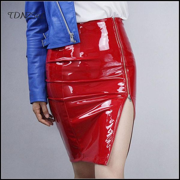 

skirts fashion shiny faux latex leather midi women casual bodycon slim zip office lady high waist stretch pu skirt custom, Black